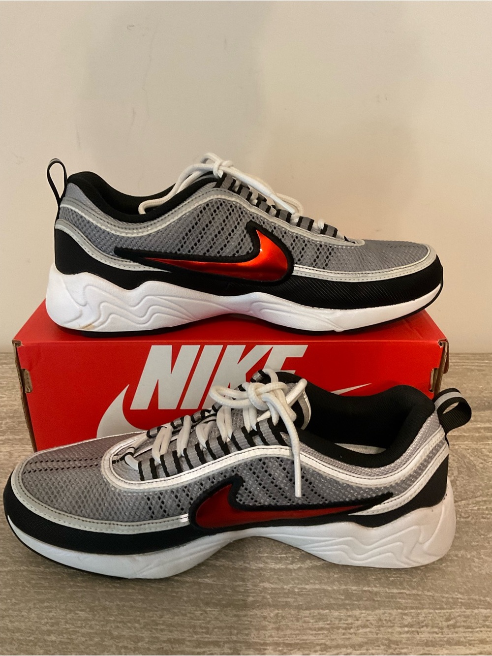 Men's Nike Air Zoom Spiridon SP Metallic Silver/Sport Red (HF9117 001) Mens 8